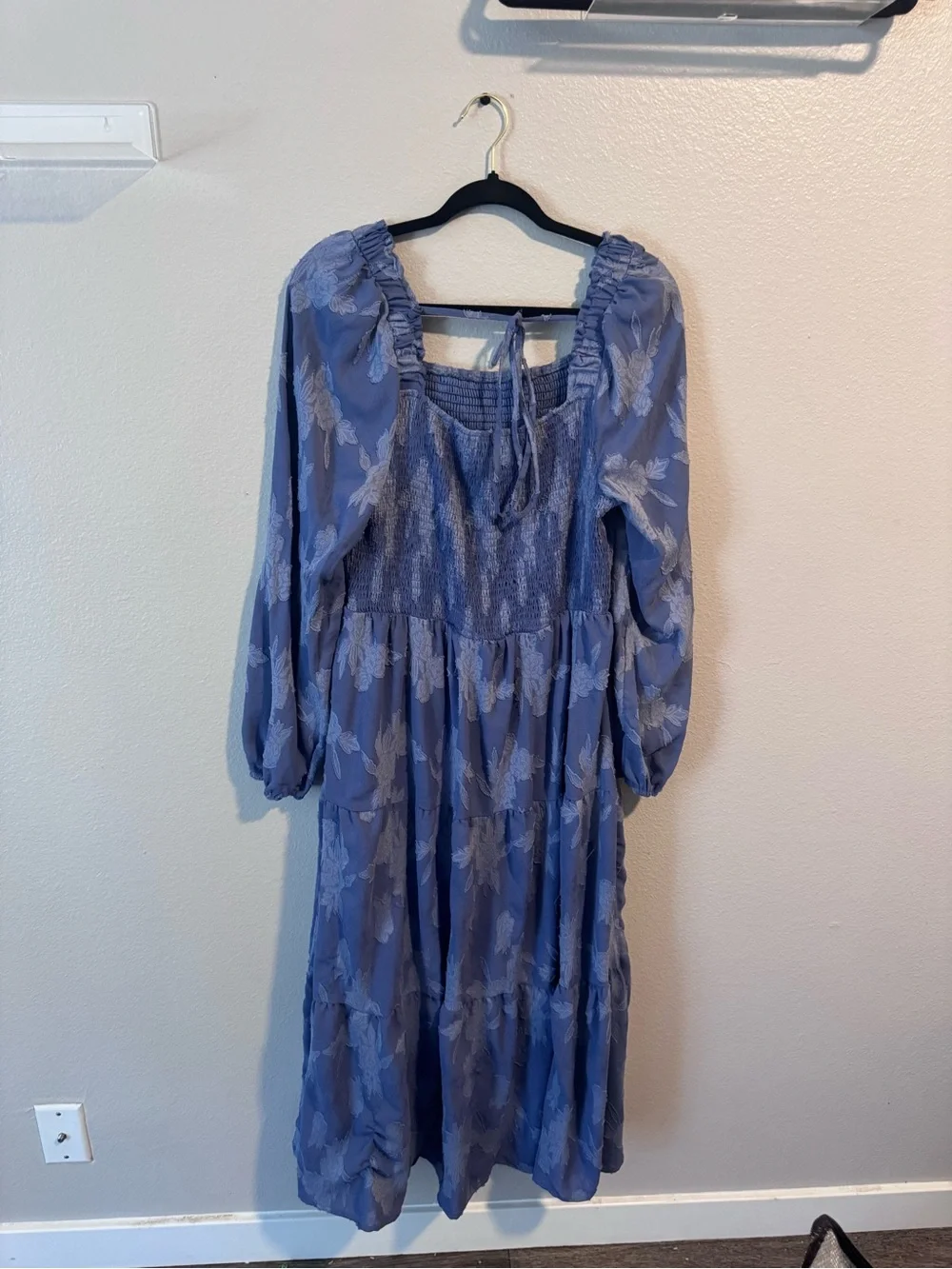 Women’s Square Neck Long Sleeve Tiered Maxi Dress - Blue - Picture 5 of 5